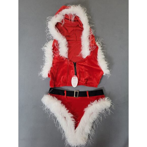 RSLOVE Women Christmas Santa Lingerie Set Velvet Claus Outfit 2Pcs XL - Picture 6 of 9